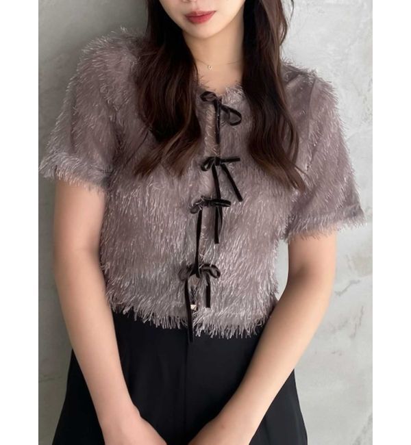 dazzlin「コンパクトシャギーリボンカットプルオーバー」|Tシャツ・カットソー|チャコールグレー