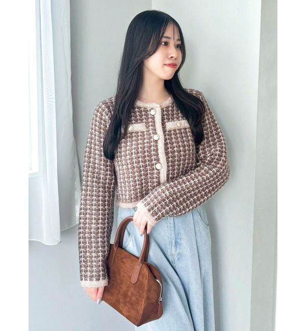 dazzlin「ツイードライクショートニットジャケット」|カーディガン|