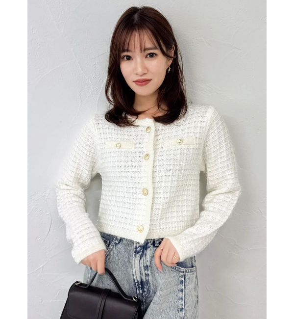 dazzlin「ツイードライクショートニットジャケット」|カーディガン|