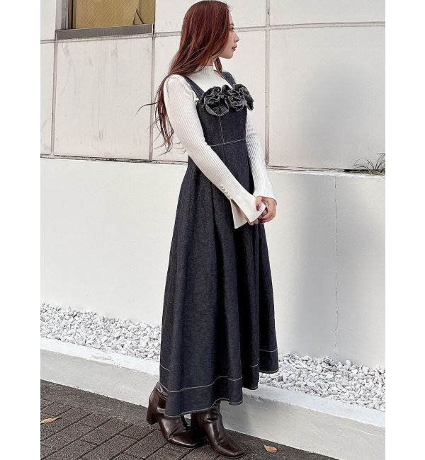 MERCURYDUO「デニムフラワーモチーフジャンスカ」|ワンピース|