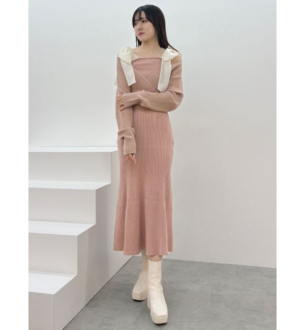 MERCURYDUO「2WAYショルダーリボンマーメイドニットワンピース」|ワンピース|