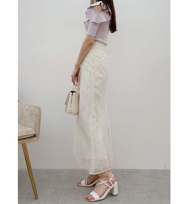 MERCURYDUO「オープンショルダーラッフルハーフスリーブニット」|ニット・セーター|