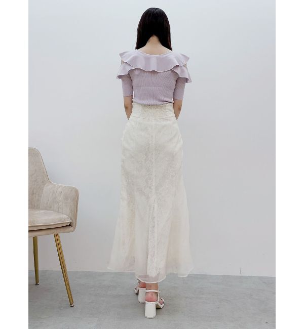 MERCURYDUO「オープンショルダーラッフルハーフスリーブニット」|ニット・セーター|