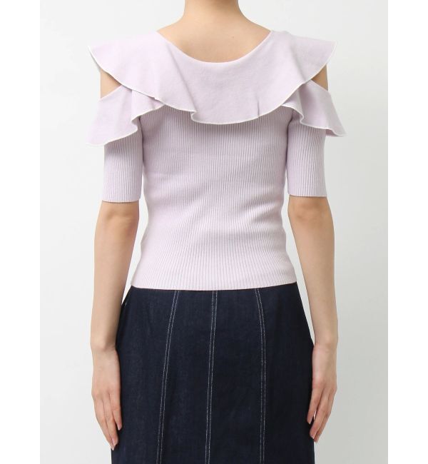 MERCURYDUO「オープンショルダーラッフルハーフスリーブニット」|ニット・セーター|