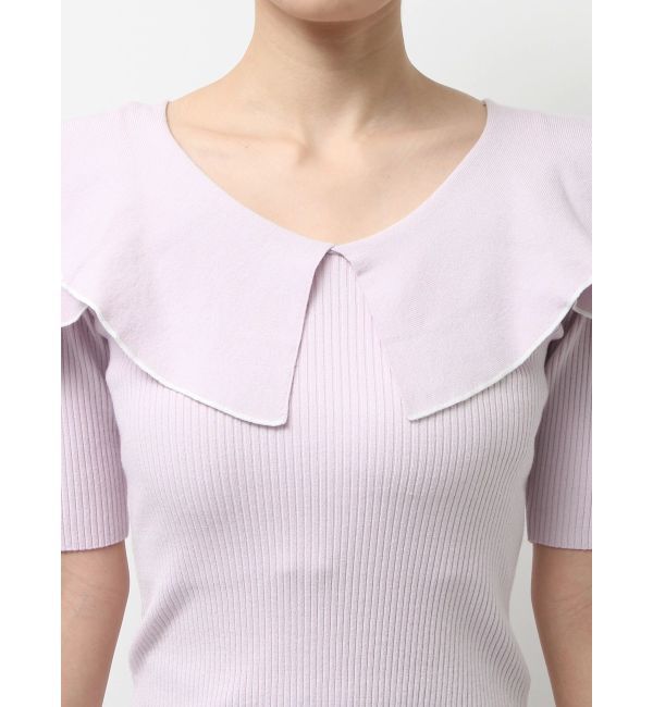MERCURYDUO「オープンショルダーラッフルハーフスリーブニット」|ニット・セーター|