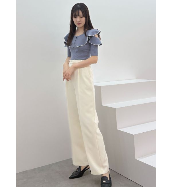 MERCURYDUO「オープンショルダーラッフルハーフスリーブニット」|ニット・セーター|