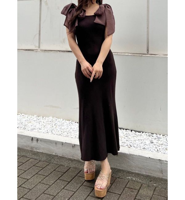 MERCURYDUO「ショルダーリボンニットワンピース」|ワンピース|