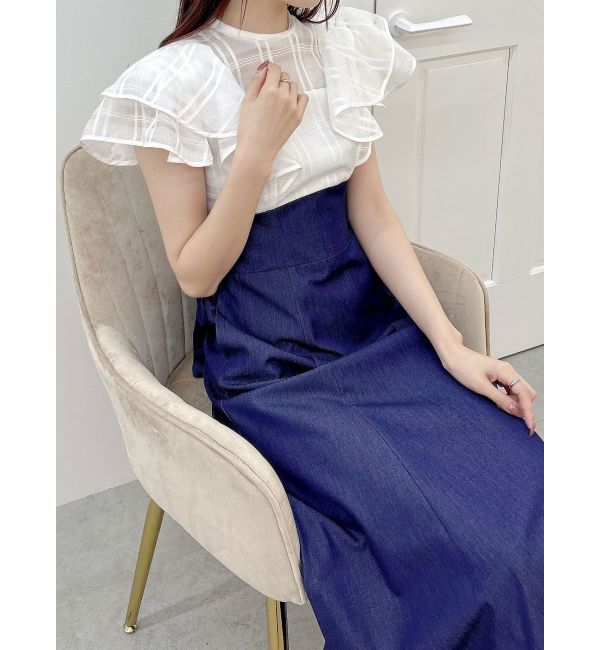 MERCURYDUO「シアーチェックラッフルドッキングワンピース」|ワンピース|オフホワイト