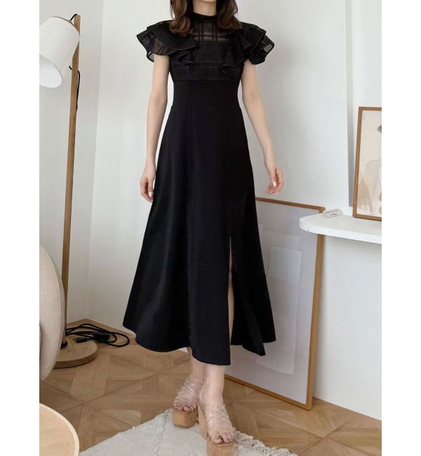 MERCURYDUO「シアーチェックラッフルドッキングワンピース」|ワンピース|ブラック