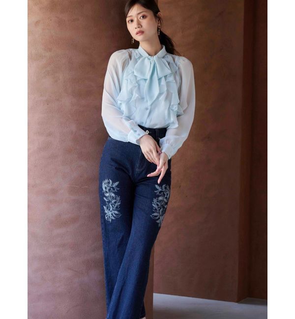 MERCURYDUO「カットワーク刺繍デニムストレートパンツ」|その他|