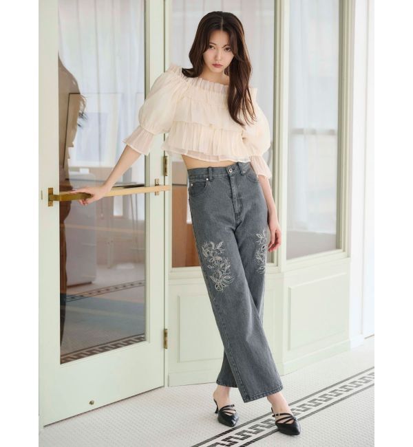 MERCURYDUO「カットワーク刺繍デニムストレートパンツ」|その他|