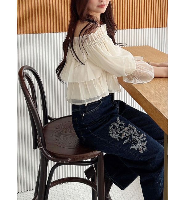 MERCURYDUO「カットワーク刺繍デニムストレートパンツ」|その他|