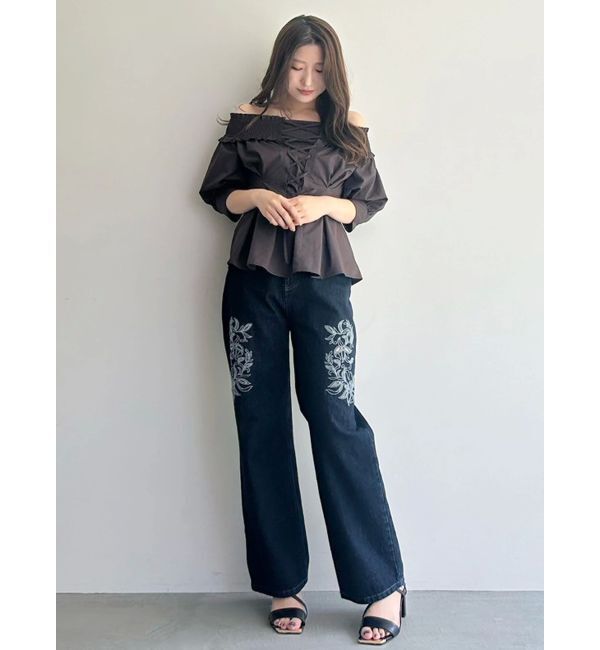 MERCURYDUO「カットワーク刺繍デニムストレートパンツ」|その他|