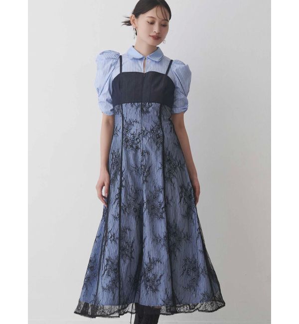 MERCURYDUO「ダブルカラービスチェドッキングパワショルシャツワンピース」|ワンピース|アイスブルー