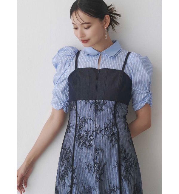 MERCURYDUO「ダブルカラービスチェドッキングパワショルシャツワンピース」|ワンピース|