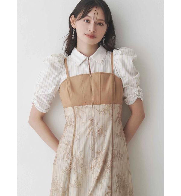 MERCURYDUO「ダブルカラービスチェドッキングパワショルシャツワンピース」|ワンピース|