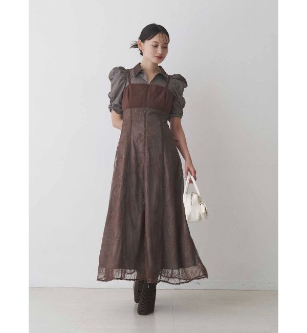 MERCURYDUO「ダブルカラービスチェドッキングパワショルシャツワンピース」|ワンピース|