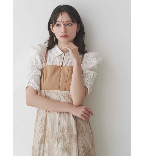 MERCURYDUO「ダブルカラービスチェドッキングパワショルシャツワンピース」|ワンピース|