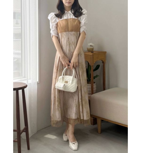 MERCURYDUO「ダブルカラービスチェドッキングパワショルシャツワンピース」|ワンピース|