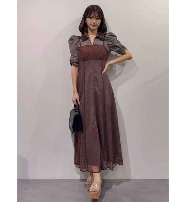 MERCURYDUO「ダブルカラービスチェドッキングパワショルシャツワンピース」|ワンピース|