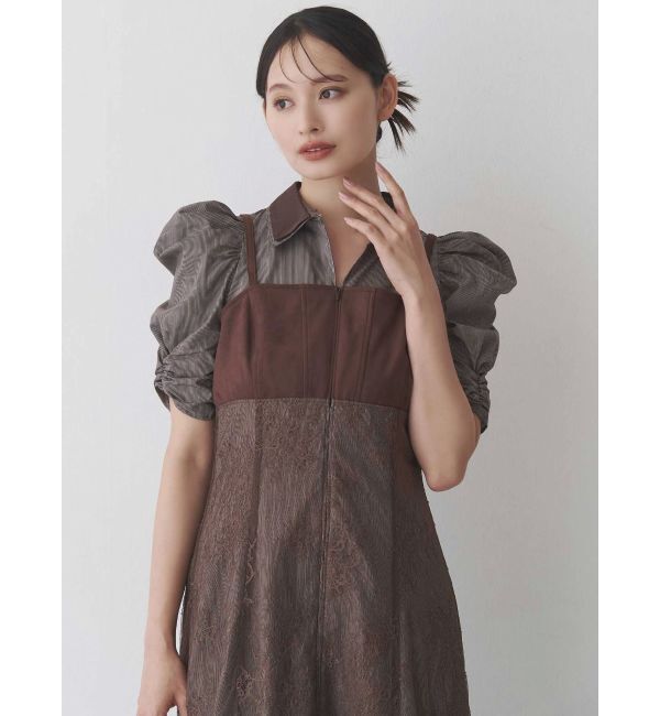 MERCURYDUO「ダブルカラービスチェドッキングパワショルシャツワンピース」|ワンピース|