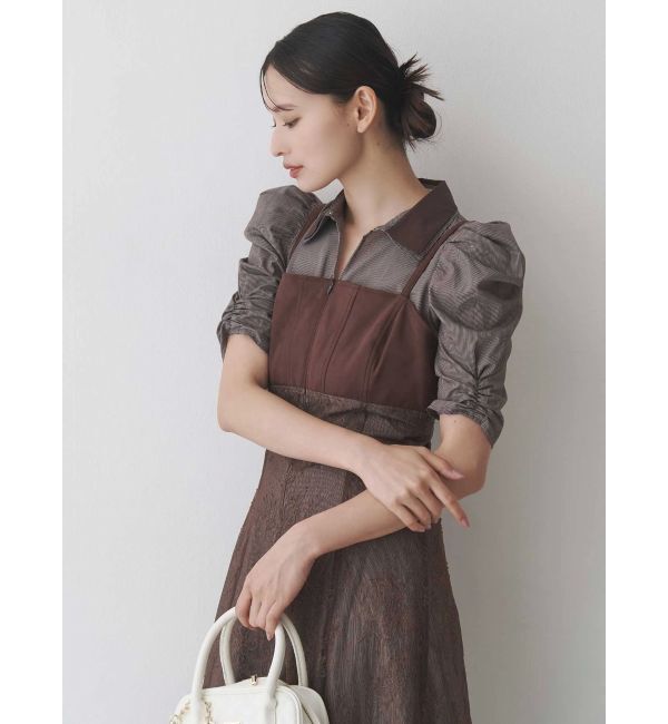 MERCURYDUO「ダブルカラービスチェドッキングパワショルシャツワンピース」|ワンピース|