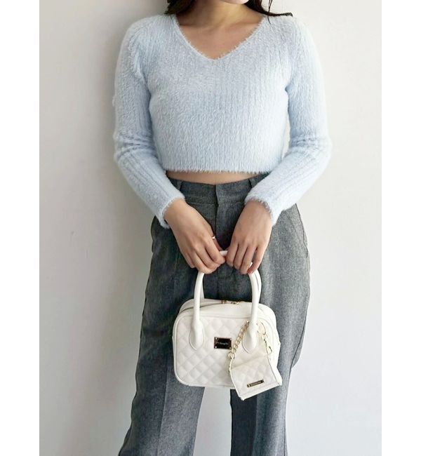 MERCURYDUO「ミニシャギーVネッククロップドニット」|ニット・セーター|