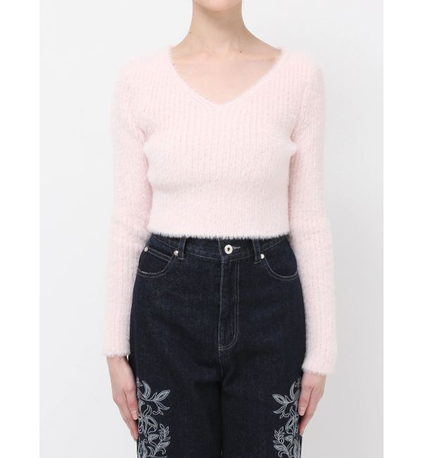 MERCURYDUO「ミニシャギーVネッククロップドニット」|ニット・セーター|