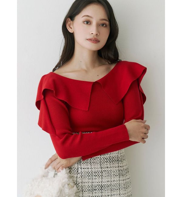 MERCURYDUO「ペプラムラッフルコンパクトニット」|ニット・セーター|