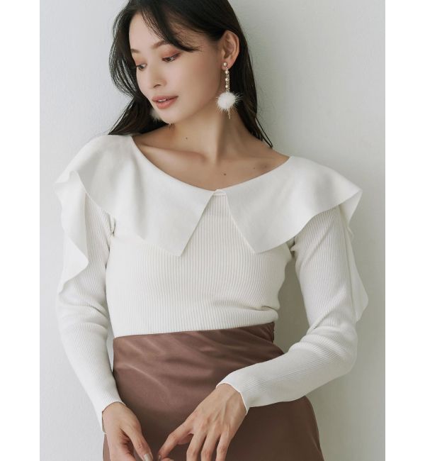 MERCURYDUO「ペプラムラッフルコンパクトニット」|ニット・セーター|