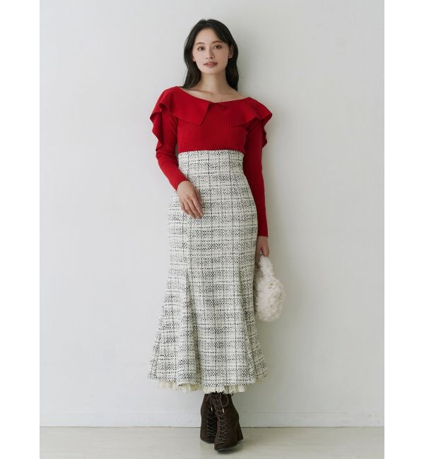 MERCURYDUO「ペプラムラッフルコンパクトニット」|ニット・セーター|