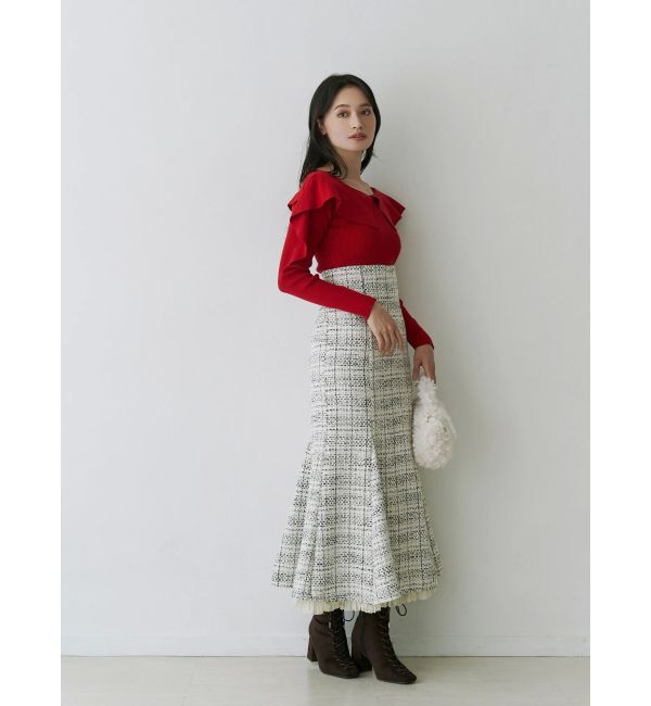 MERCURYDUO「ペプラムラッフルコンパクトニット」|ニット・セーター|