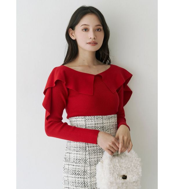 MERCURYDUO「ペプラムラッフルコンパクトニット」|ニット・セーター|