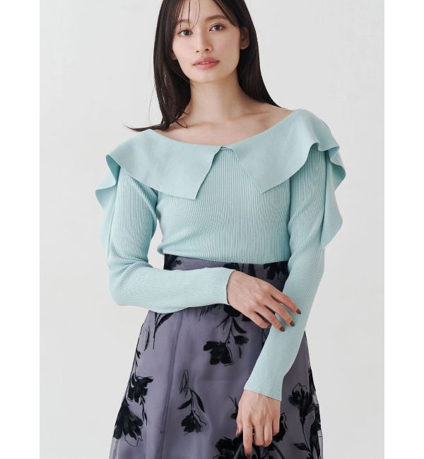 MERCURYDUO「ペプラムラッフルコンパクトニット」|ニット・セーター|ミントグリーン
