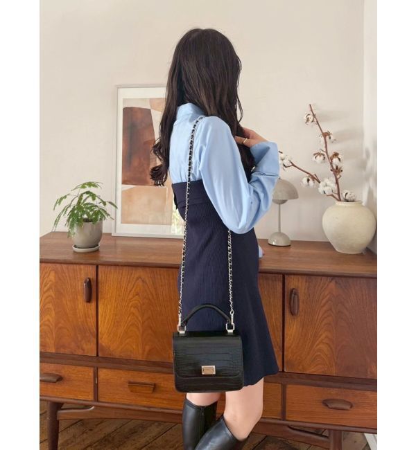 MERCURYDUO「【WEB限定カラーあり】シャツレイヤード風ニットドッキングミニワンピース」|ワンピース|