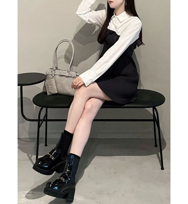 MERCURYDUO「【WEB限定カラーあり】シャツレイヤード風ニットドッキングミニワンピース」|ワンピース|