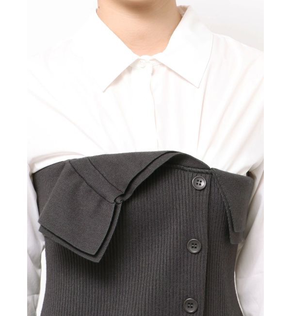 MERCURYDUO「【WEB限定カラーあり】シャツレイヤード風ニットドッキングミニワンピース」|ワンピース|