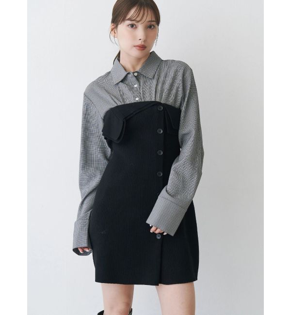 MERCURYDUO「【WEB限定カラーあり】シャツレイヤード風ニットドッキングミニワンピース」|ワンピース|ミックス