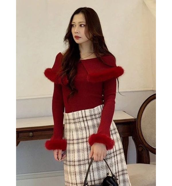 MERCURYDUO「【WEB限定カラーあり】フェイクファートリミングニット」|ニット・セーター|