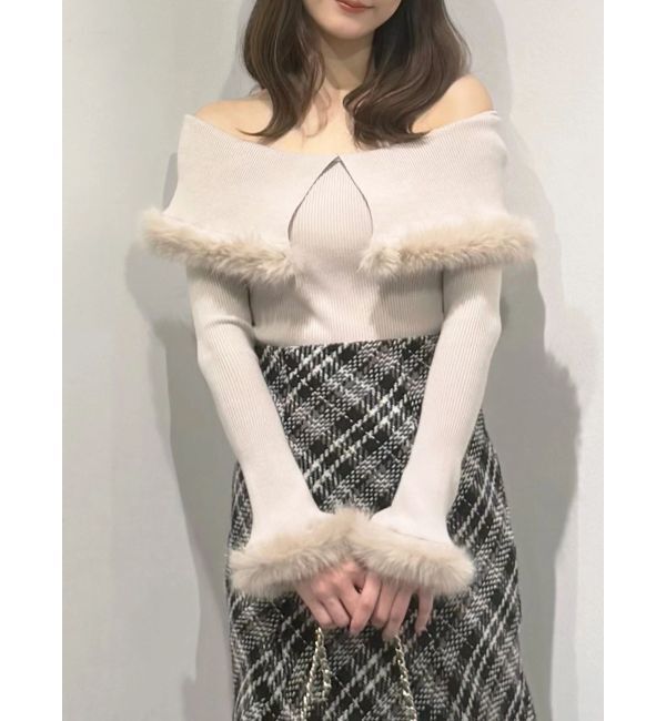 MERCURYDUO「【WEB限定カラーあり】フェイクファートリミングニット」|ニット・セーター|