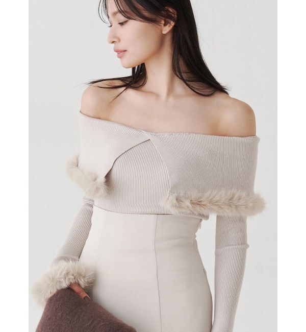 MERCURYDUO「【WEB限定カラーあり】フェイクファートリミングニット」|ニット・セーター|ベージュ