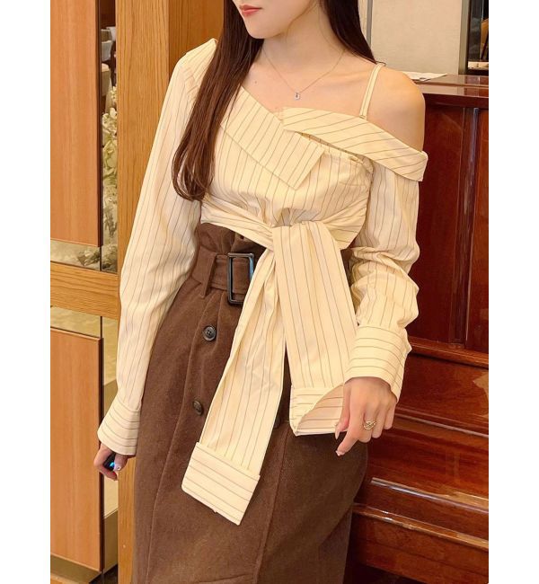 MERCURYDUO「アシメツイストシャツ」|シャツ・ブラウス|イエロー