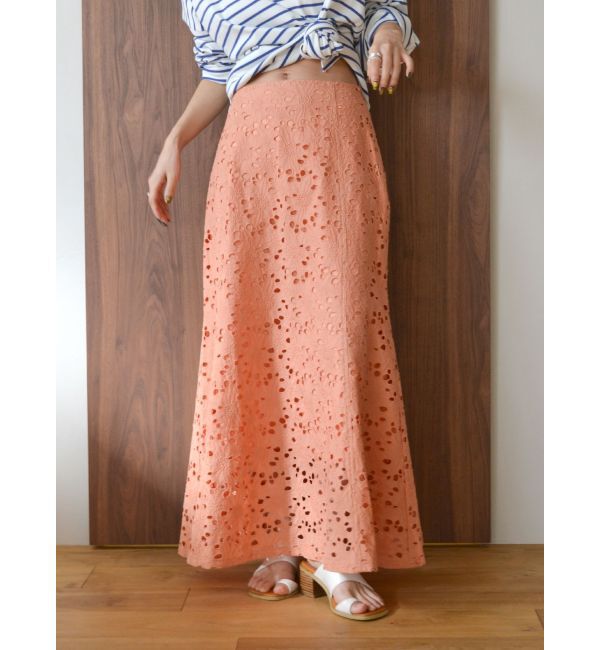Ungrid「カットワークレーススカート」|スカート|オレンジ