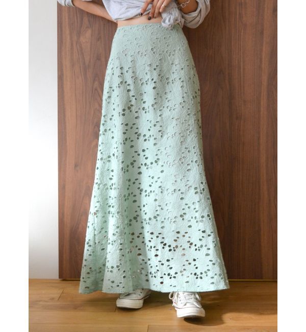 Ungrid「カットワークレーススカート」|スカート|グリーン