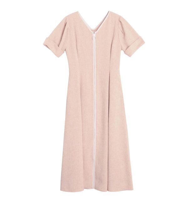 LAGUNAMOON「フロントジップVネックフレアワンピース」|ワンピース|ベージュ