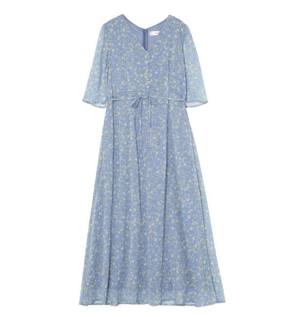 LAGUNAMOON「スモールフラワーパターンVネックワンピース」|ワンピース|ブルー