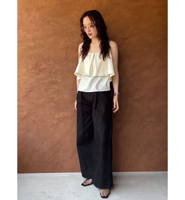LAGUNAMOON「タックデニムワイドパンツ」|デニム|