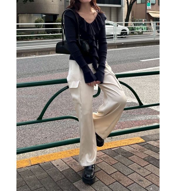 LAGUNAMOON「サテンカーゴワイドパンツ」|カーゴ|