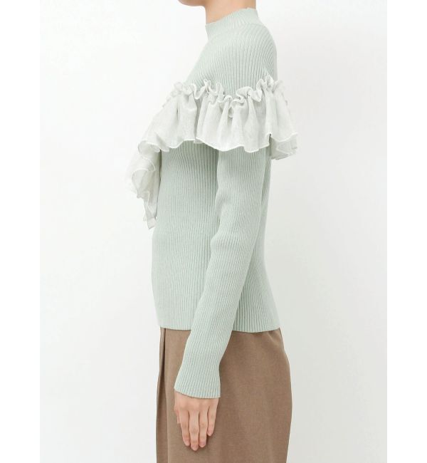 LAGUNAMOON「バイカラーラッフルニットプルオーバー」|ニット・セーター|