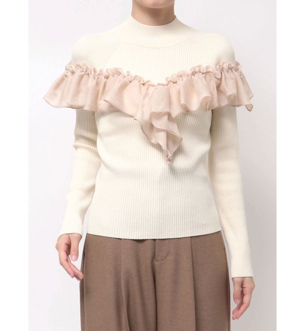 LAGUNAMOON「バイカラーラッフルニットプルオーバー」|ニット・セーター|